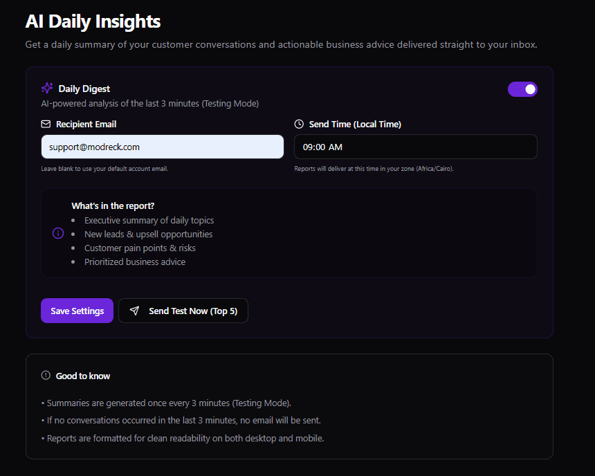 Daily AI Insights Email Dashboard